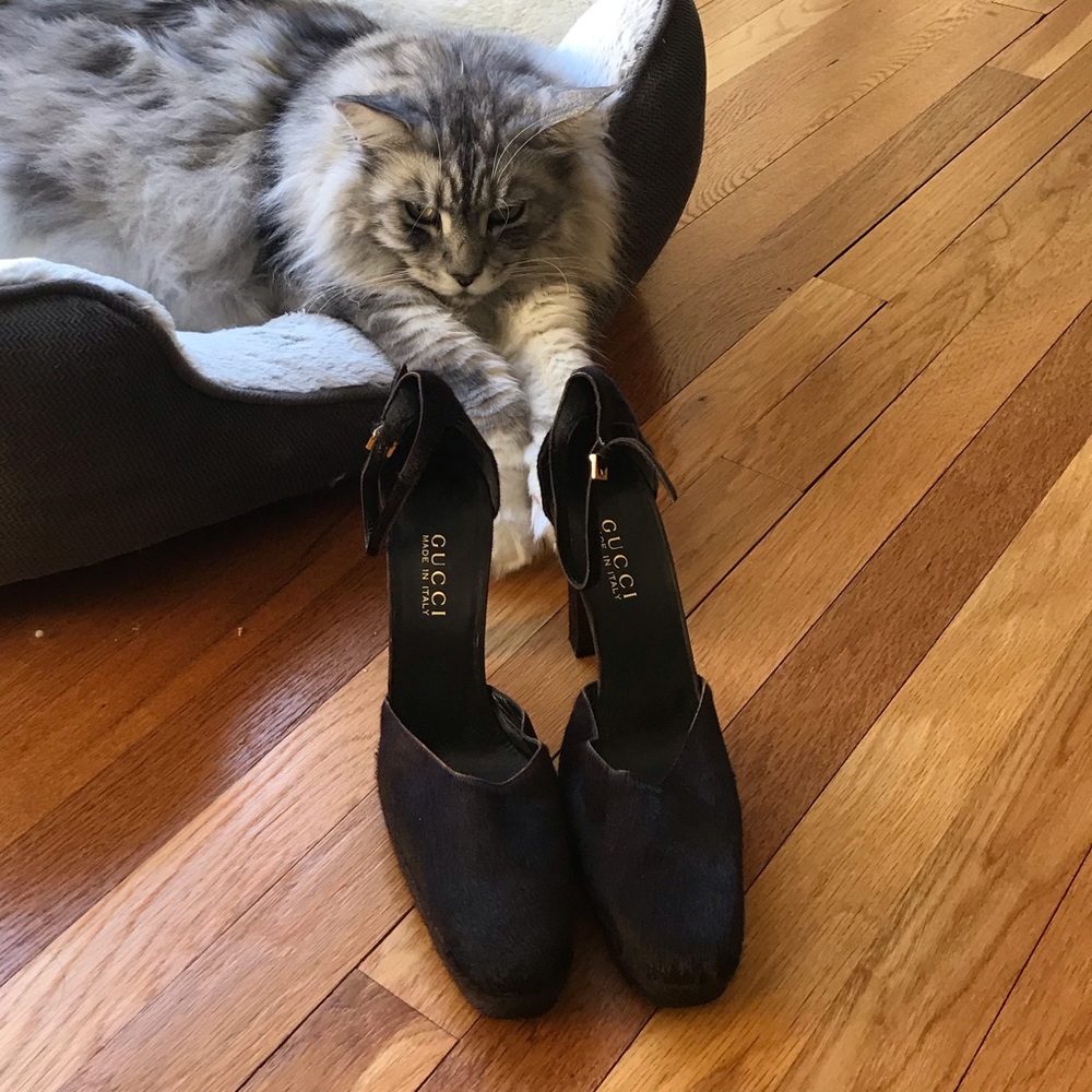 Tom Ford Gucci Vintage Fur Ankle Strap Pumps 9.5
